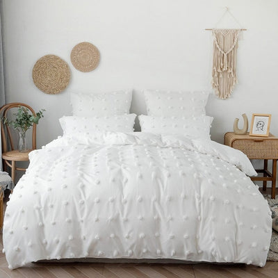 Housse de Couette Blanche avec Pompons