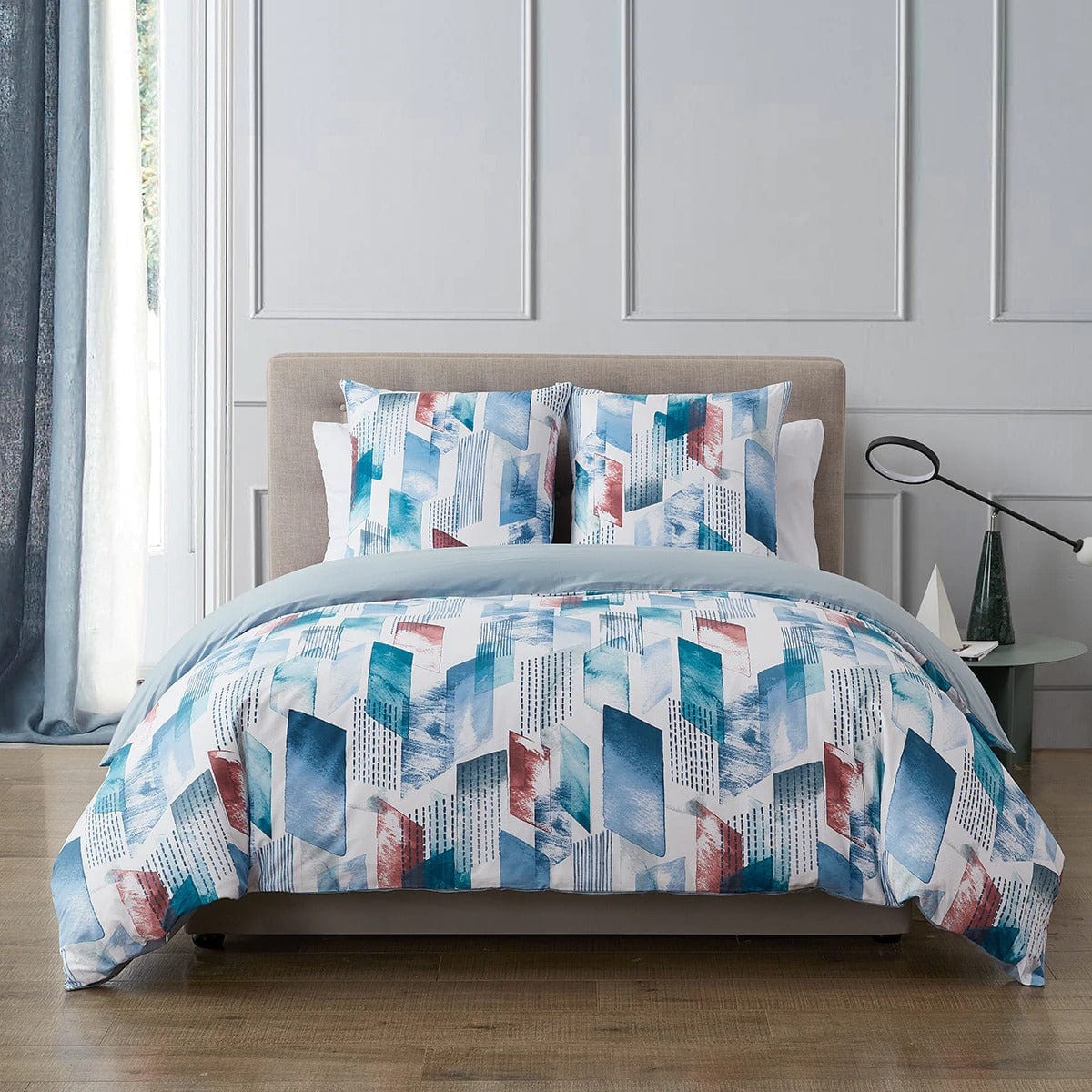 Housse de Couette Blanche et Bleu Canard