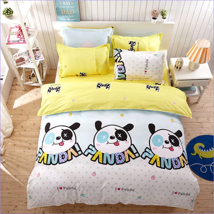 Housse de Couette Blanche et Jaune I love Panda