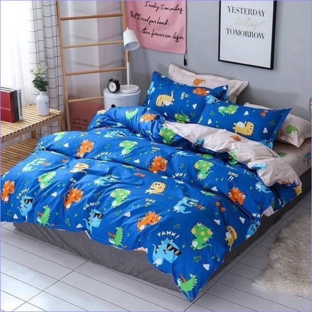 Housse de Couette Bleue Dinosaures multicolores