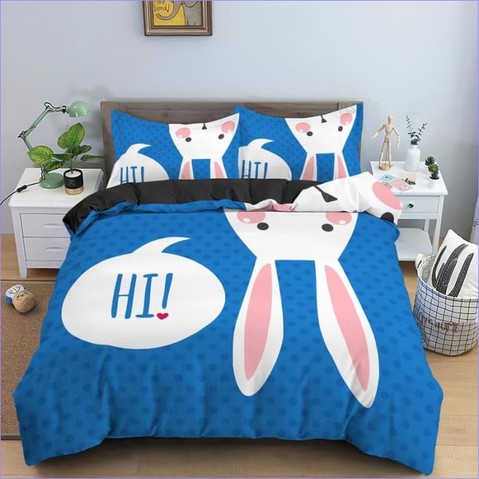 Housse de Couette Bleue Lapin Hi !