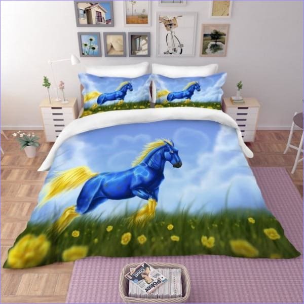 Housse de Couette Cheval Bleu et Jaune