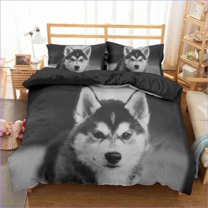 Housse de Couette Chien loup noir et blanc