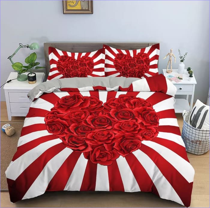 Housse de Couette Couple Coeur Roses Rouges