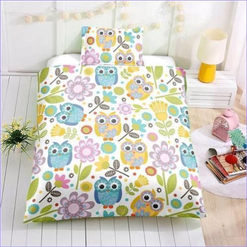 Housse de Couette Enfant Hiboux et Fleurs
