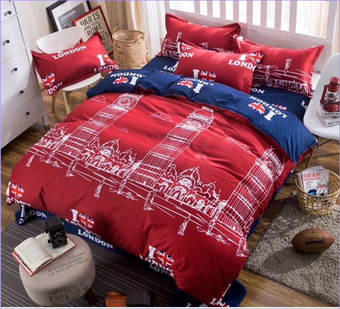 Housse de Couette Enfants Londres Rouge et Bleue