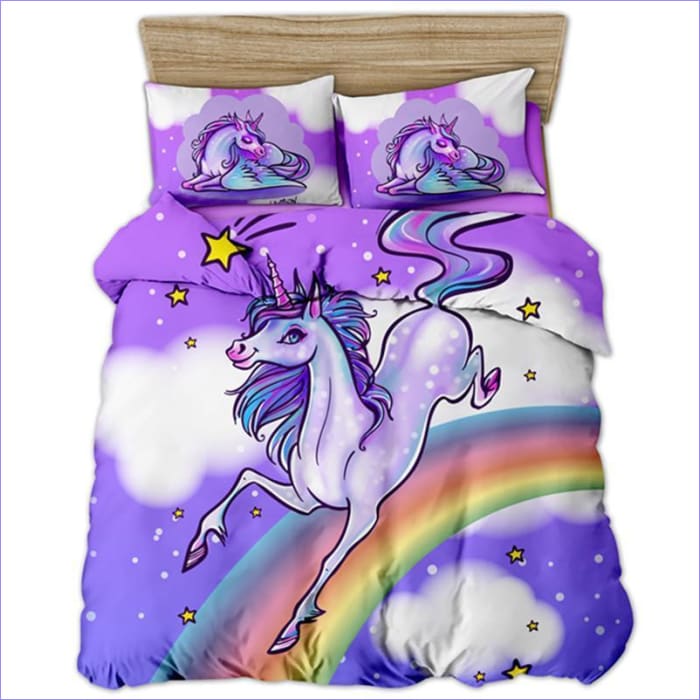 Housse de Couette Fille Licorne Ciel Violet
