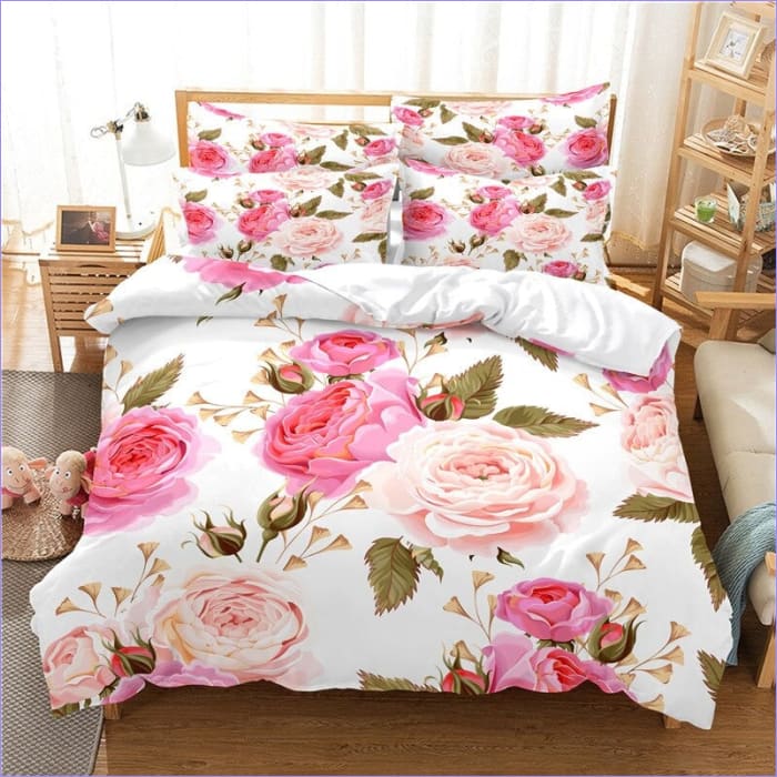 Housse de Couette Fleurie Roses Blanches et Roses