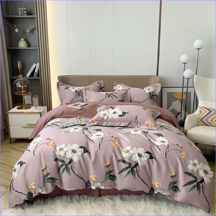 Housse de Couette Fleurie Style Anglais Rose Foncé