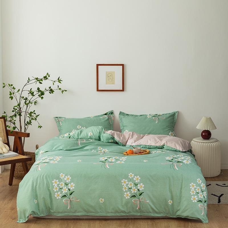 Housse de Couette Fleurie Verte