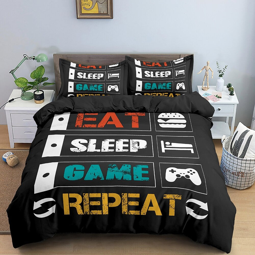 Housse de Couette Gamer Eat Sleep Game