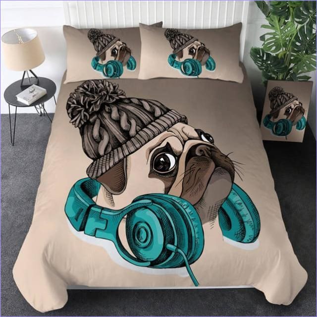 Housse de Couette Grise Chien Ecouteur