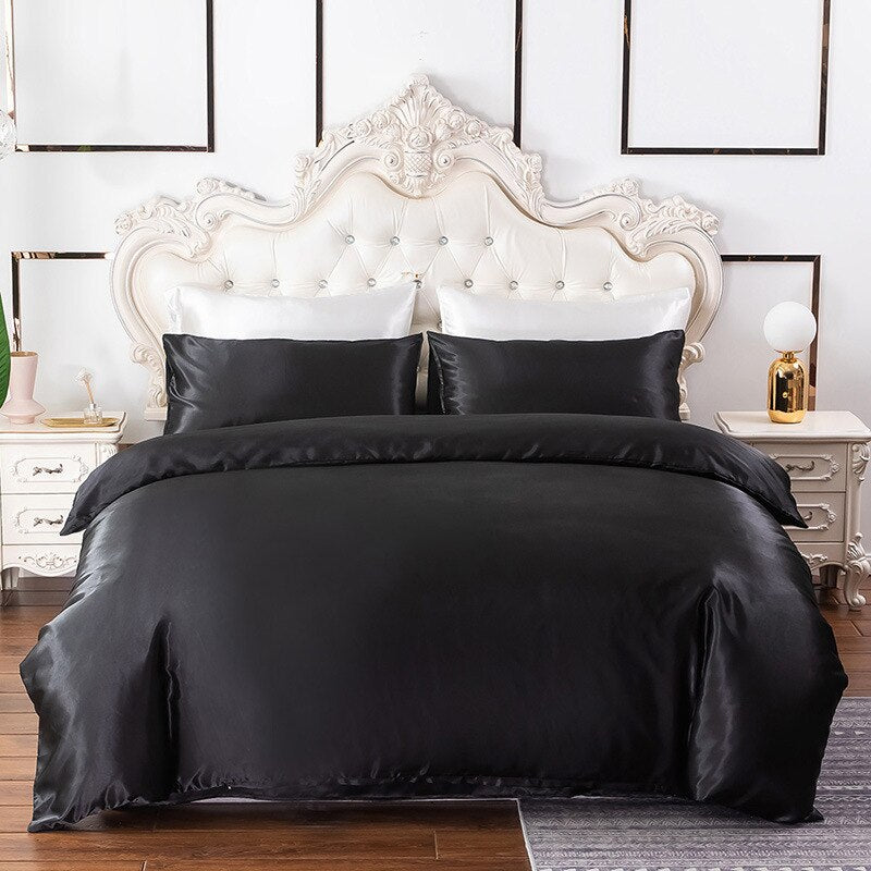 Housse de Couette Imitation Soie Unie Noire
