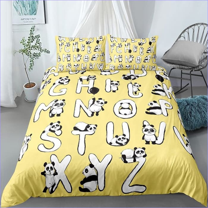 Housse de Couette Jaune Panda Alphabet
