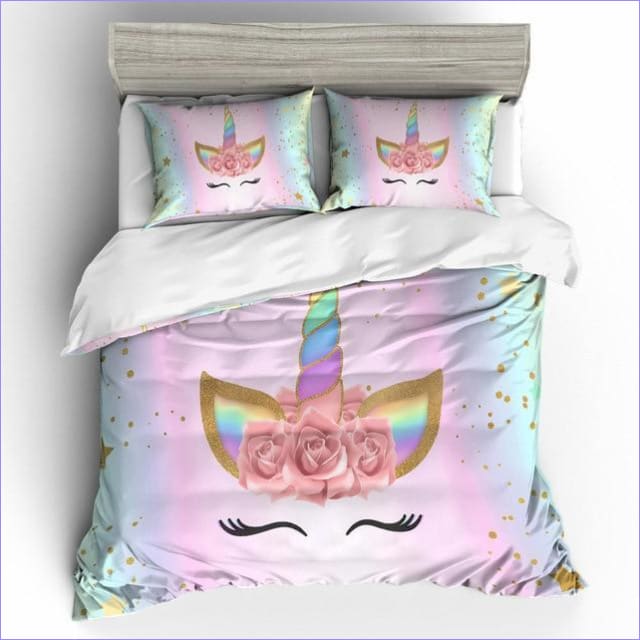 Housse de Couette Licorne Fille corne arc en ciel