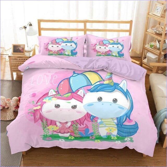 Housse de Couette Licorne Fille et garçon rose