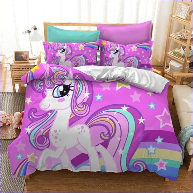 Housse de Couette Licorne Rose Poney arc en ciel