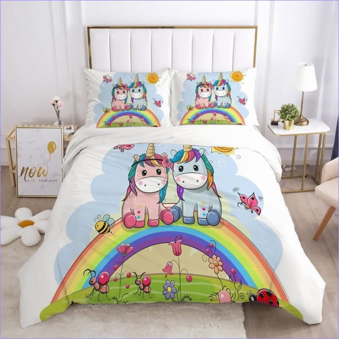 Housse de Couette Licornes Jumelles Arc en Ciel