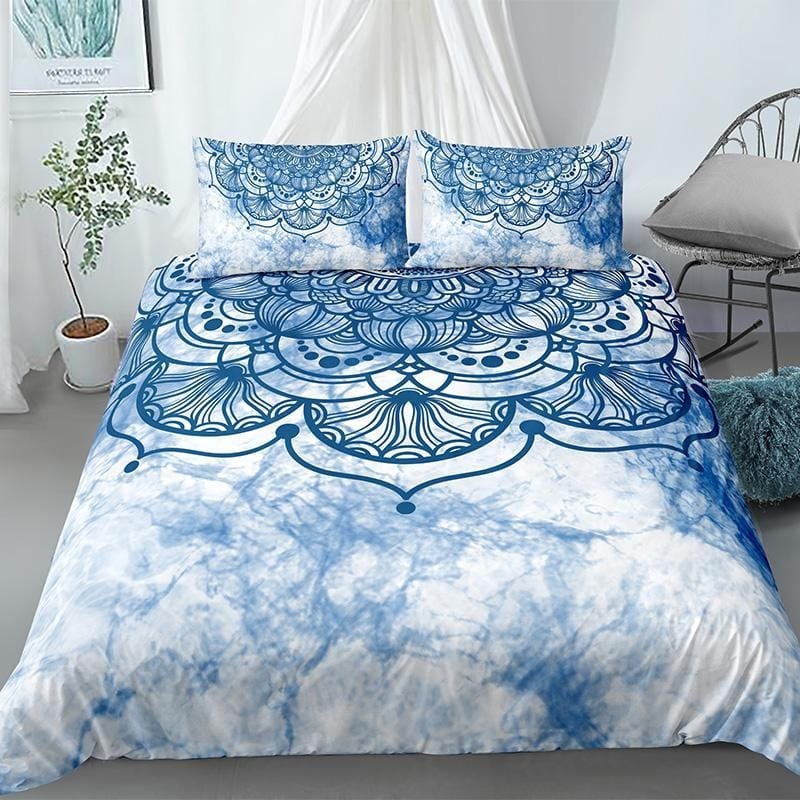 Housse de Couette Mandala Bleu Marbre