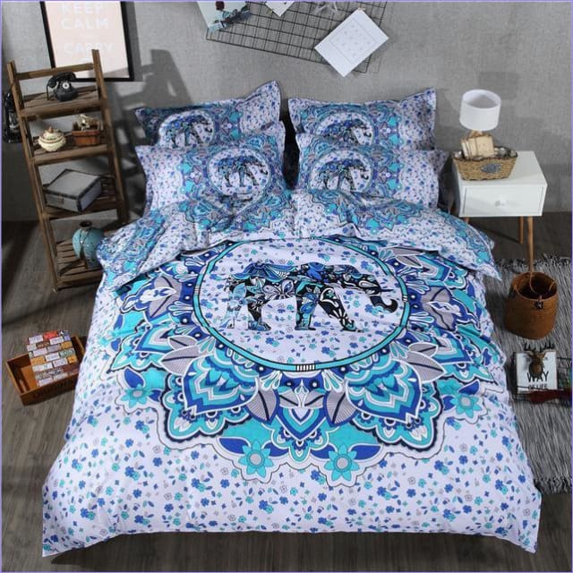 Housse de Couette Mandala Eléphant bleu