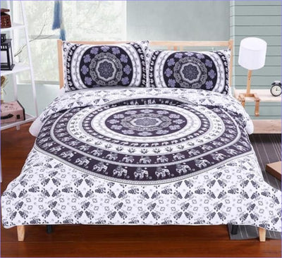 Housse de Couette Mandala Indien Noir et Blanc