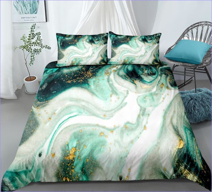 Housse de Couette Marbrée Turquoise