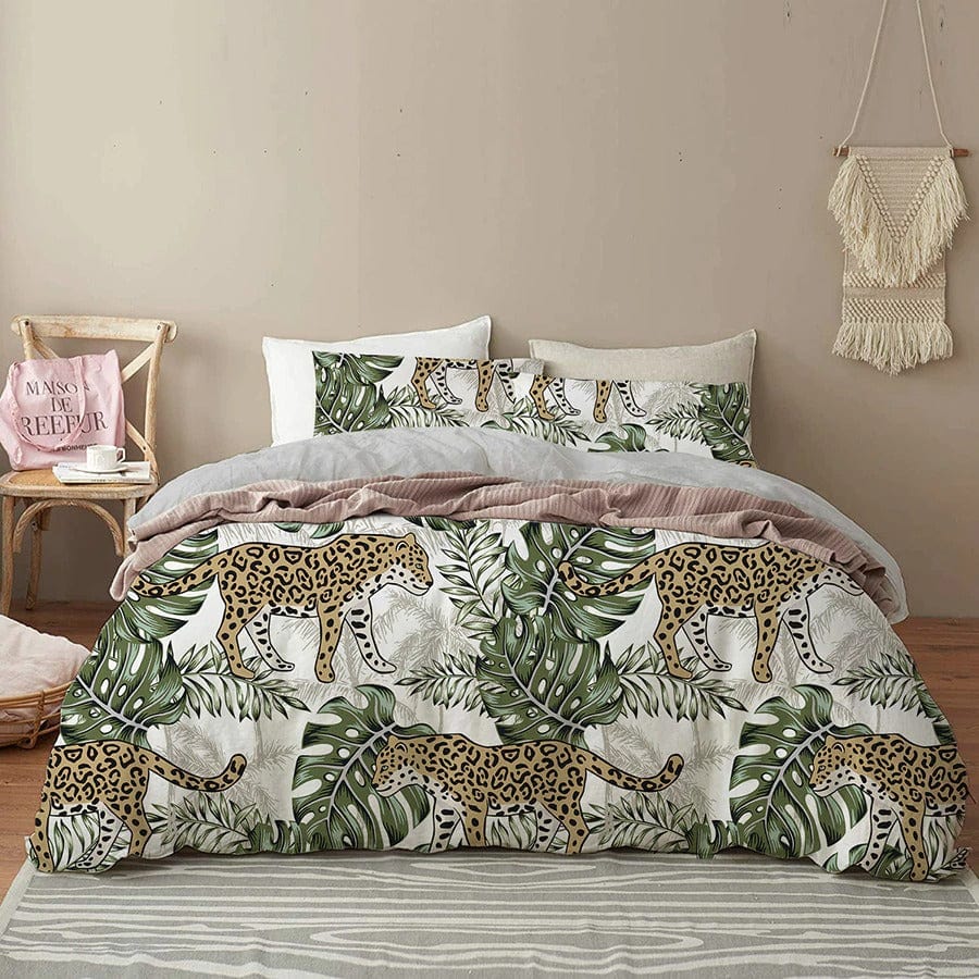 Housse de Couette Motif Tropical et Tigres