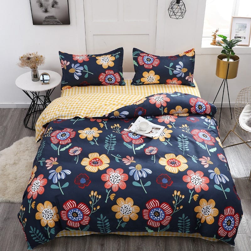 Housse de Couette Noire Avec Grosses Fleurs
