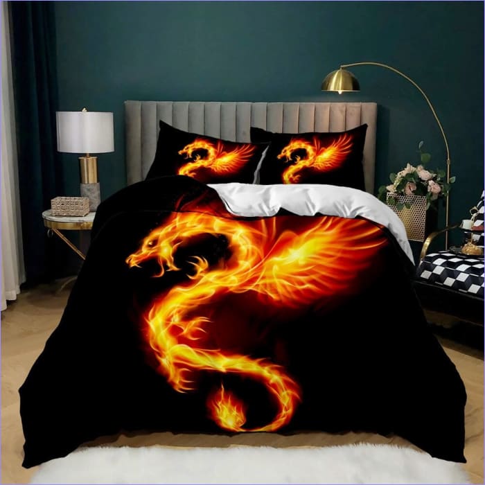 Housse de Couette Noire Dragon En Feu