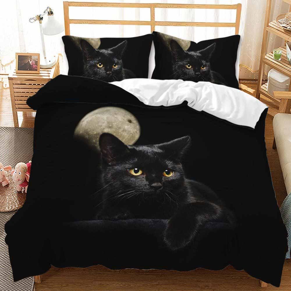Housse de Couette Noire avec Chat Noir