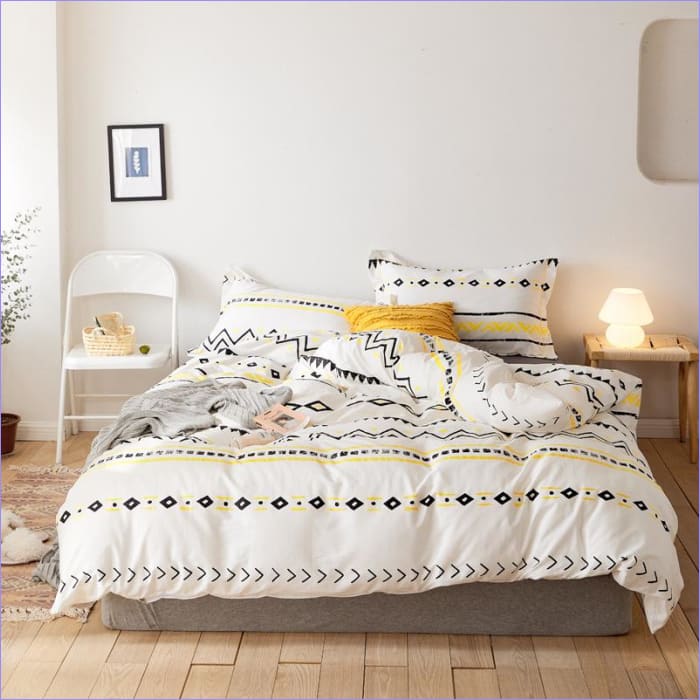Housse de Couette Nordique Blanche à Motif Jaune