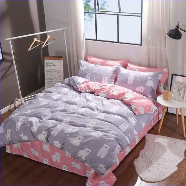 Housse de Couette Oursons gris et rose (Réversible)