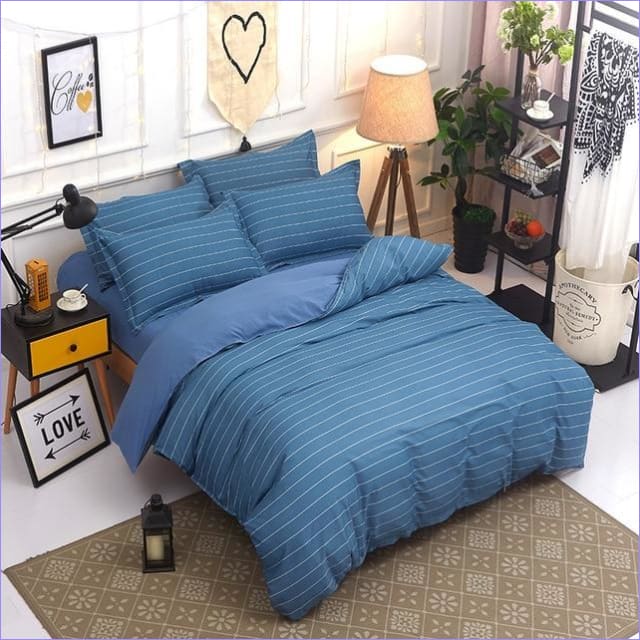 Housse de Couette Rayée Bleu