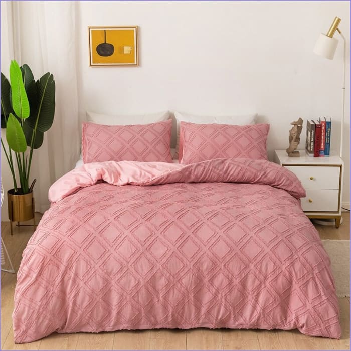 Housse de Couette Rose Foncé à Carreaux