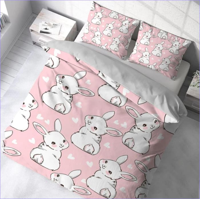 Housse de Couette Rose Lapin Avec Coeur