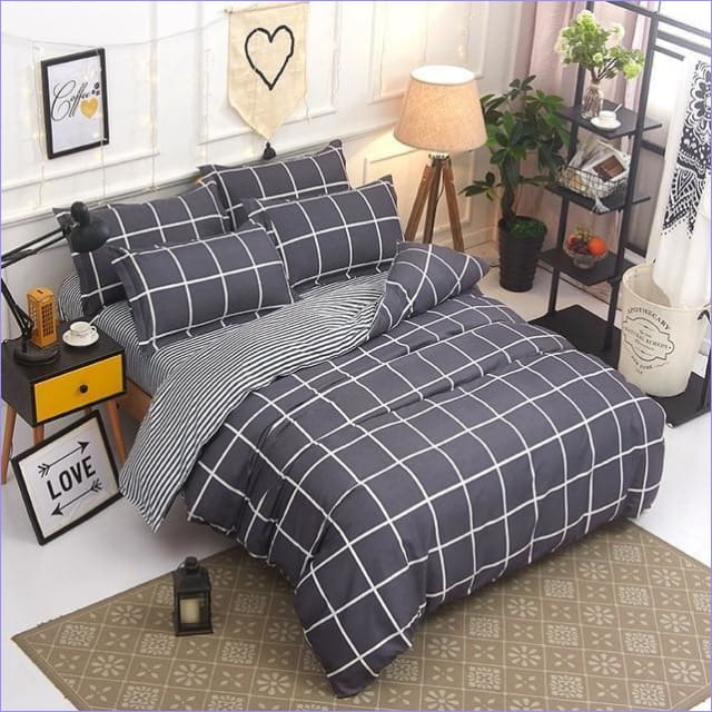 Housse de Couette Scandinave Grands carreaux grise