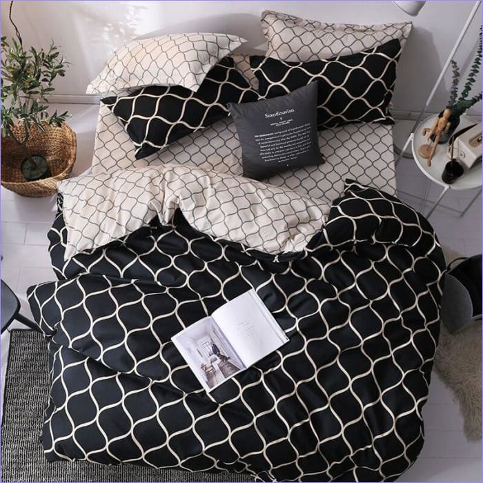 Housse de Couette Scandinave Noire à Motifs