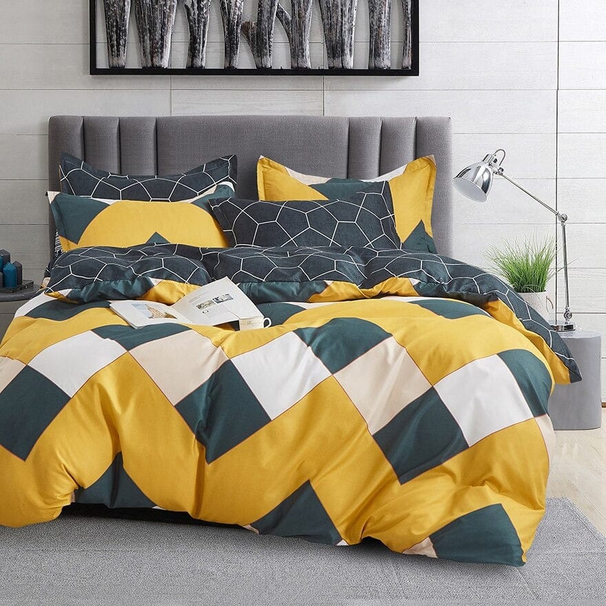 Housse de Couette Scandinave Verte et Jaune