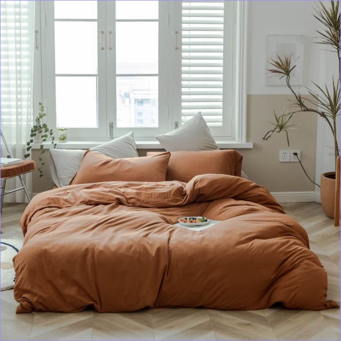 Housse de Couette Terracotta Brun Uni