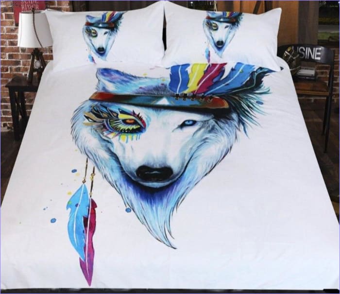 Housse de Couette Tête de Loup Blanc