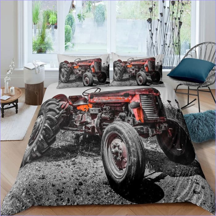 Housse de Couette Tracteur Rouge Vintage
