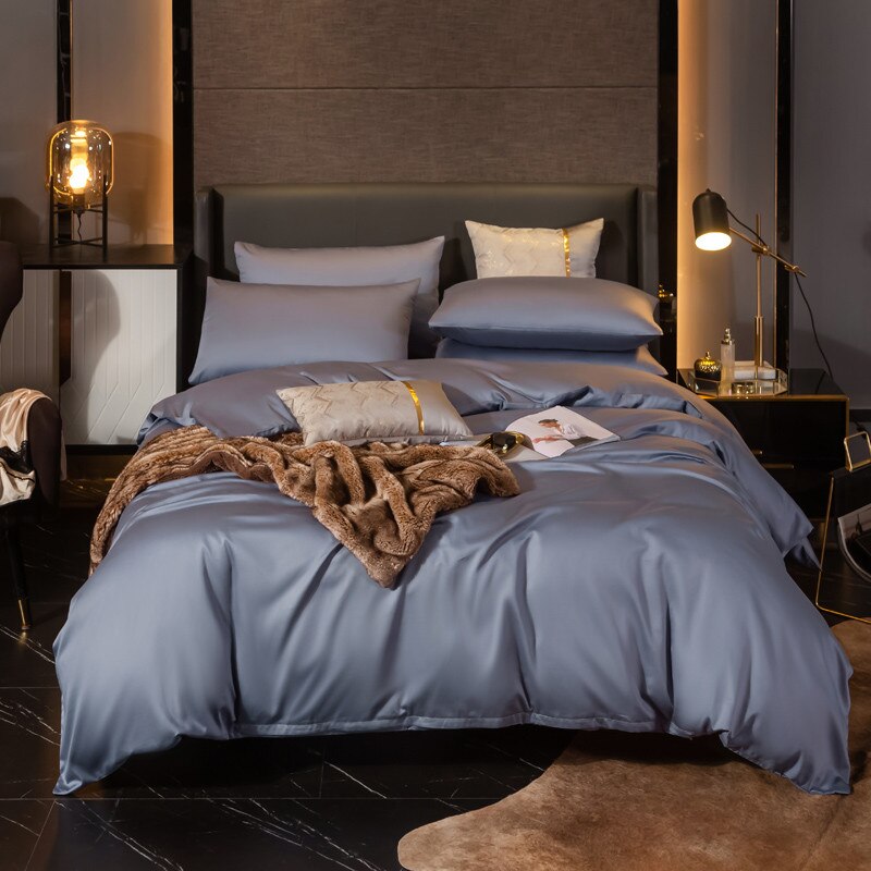 Housse de Couette Unie 100% Coton Argentée