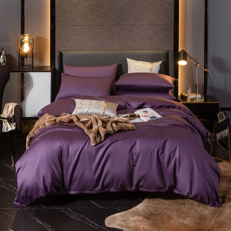 Housse de Couette Unie 100% Coton Violette