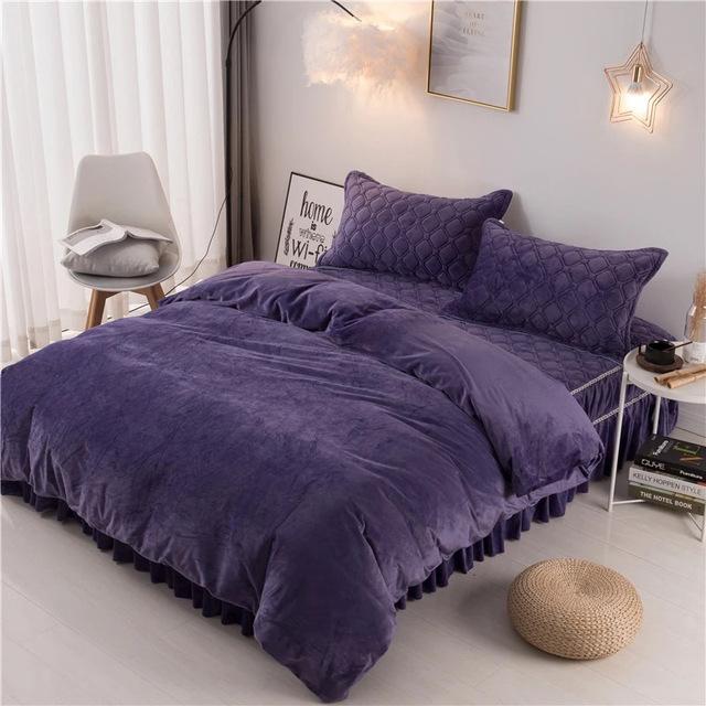 Housse de Couette Unie Imitation Velours Bleu Foncé