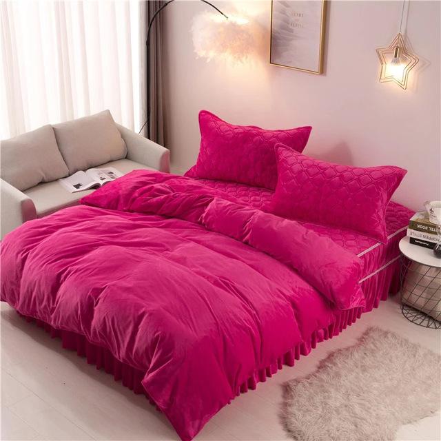 Housse de Couette Unie Imitation Velours Fushia