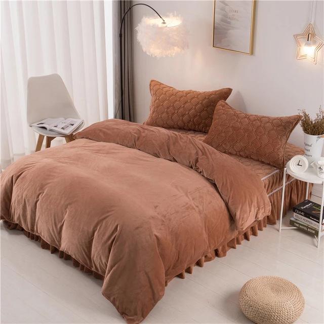 Housse de Couette Unie Imitation Velours Marron