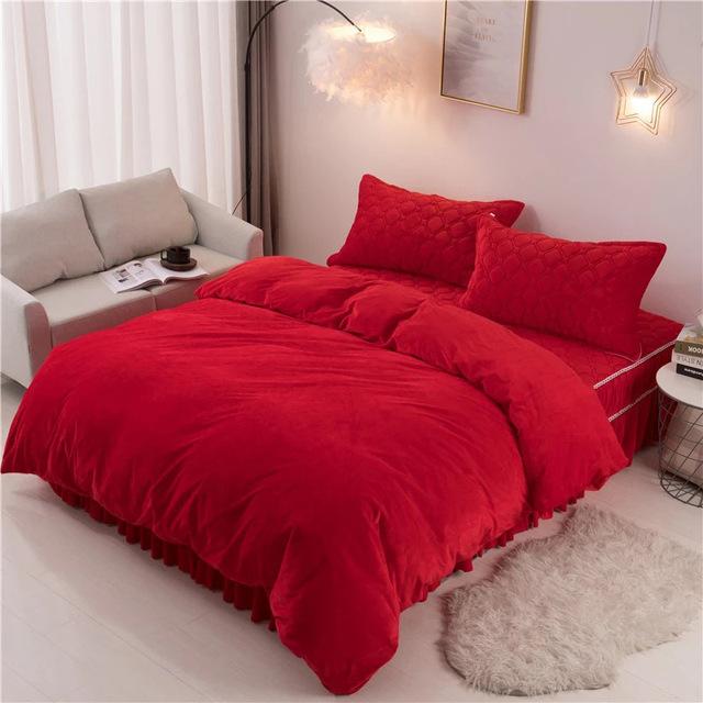 Housse de Couette Unie Imitation Velours Rouge