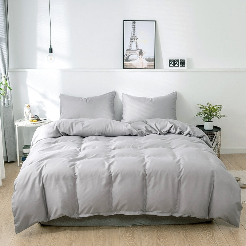 Housse de Couette Unie Polycoton Gris Clair