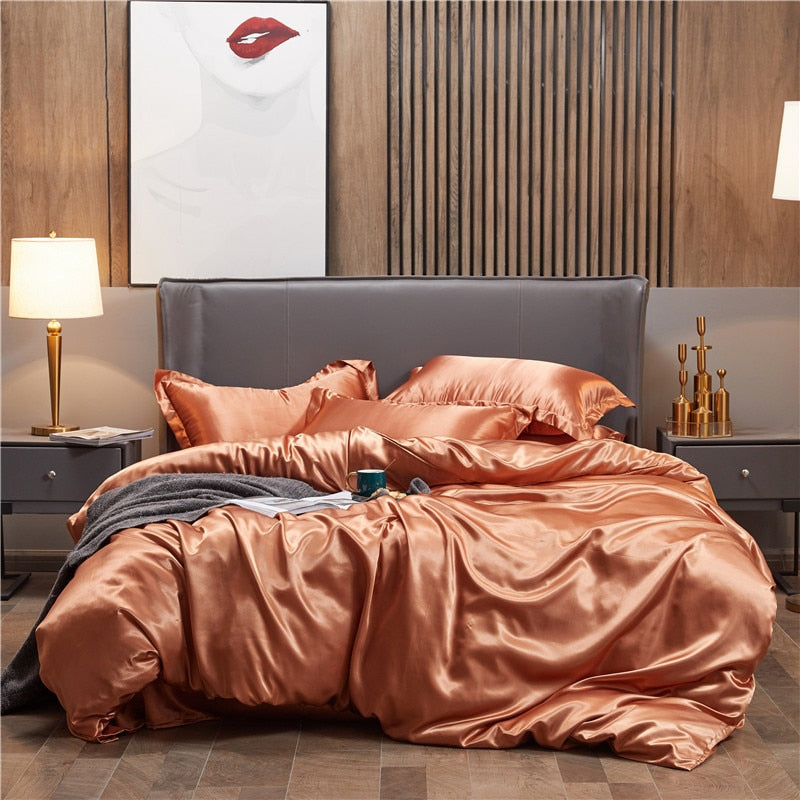 Housse de Couette Unie Polycoton Marron Clair
