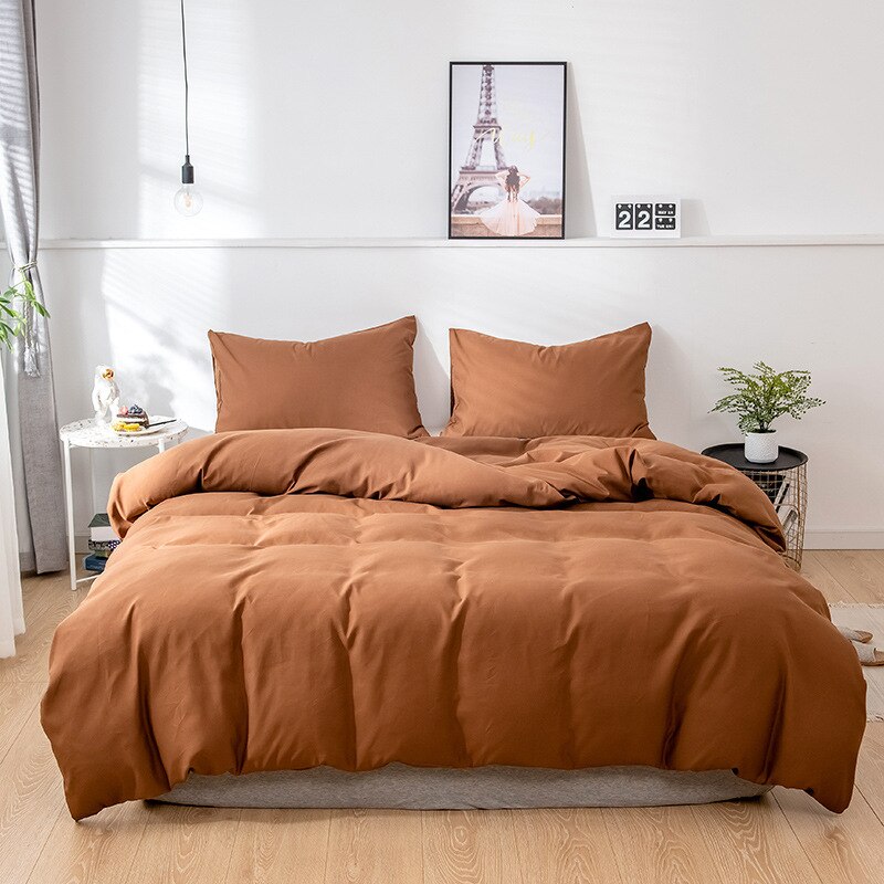 Housse de Couette Unie Polycoton Marron